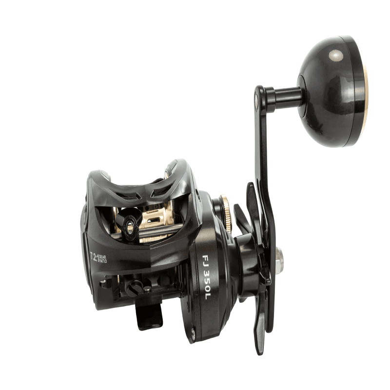 FISHKOOL FJ350 Baitcasting Reel — coffee & gold, 7.2:1 gear ratio, 15KG stopping power, available in left & right hand