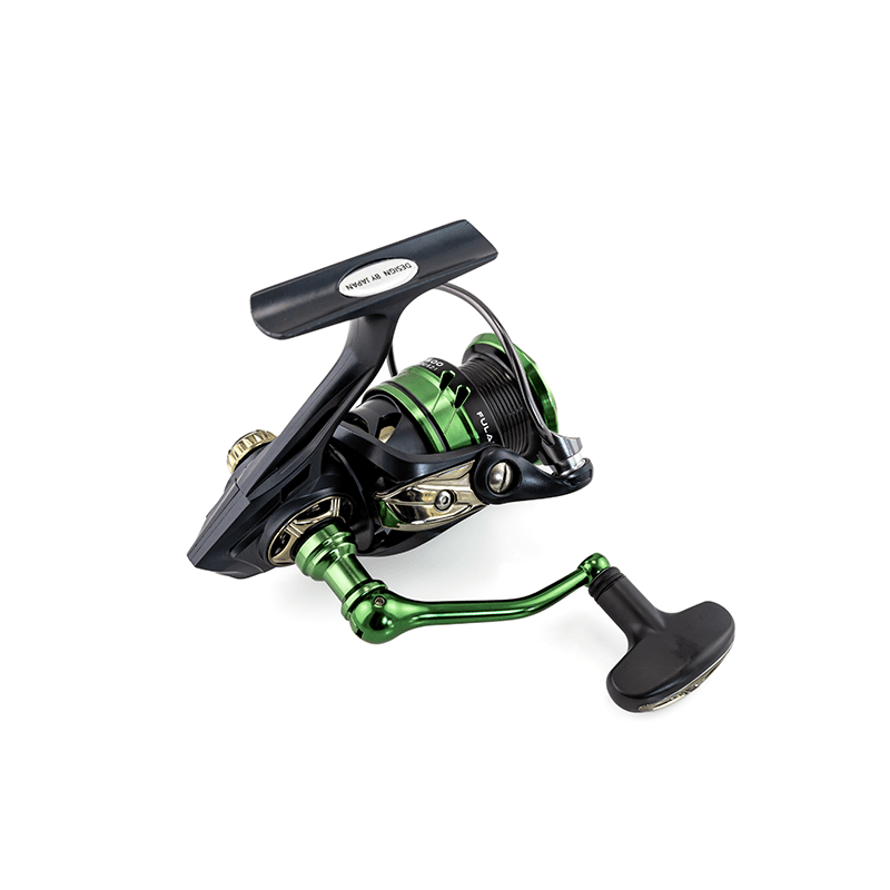 FISHKOOL spinning fishing reel matte black with green accents